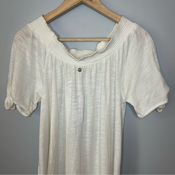 Roxy Bright Blue Sky Off The Shoulder White Cotton Knot Tie Mini Dress Sz M NWT - Picture 13 of 15